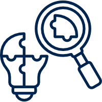 Icon of magnifying glass over a puzzle