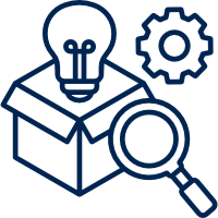 Icon of a lightbulb and a gear coming out of a box